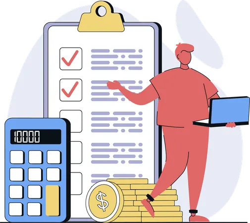 Businessman lists down earnings report  Illustration