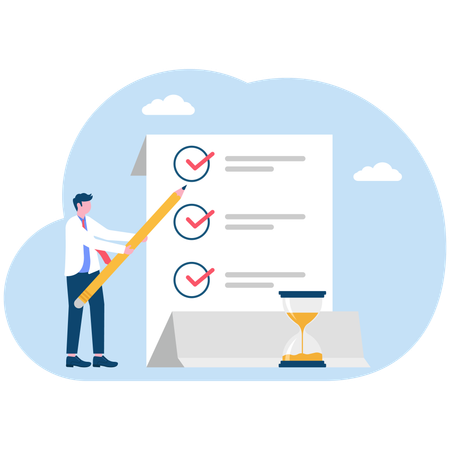 Businessman lists pending tasks  Illustration