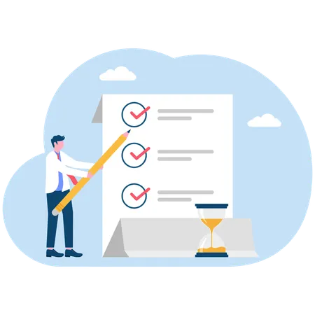 Businessman lists pending tasks  Illustration
