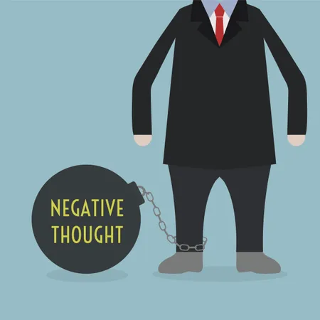 Businessman Locked In A NEGATIVE THOUGHT Ball And Chain  Illustration