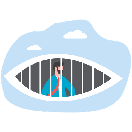 Businessman locked in glasses prison  Illustration