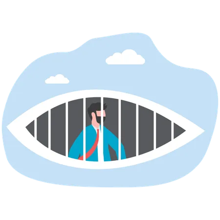 Businessman locked in glasses prison  Illustration