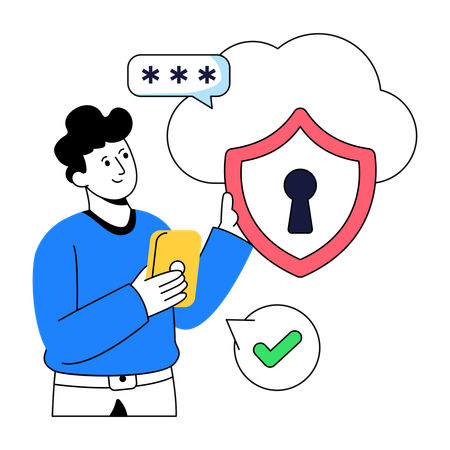Businessman Locks  Cloud data  Illustration