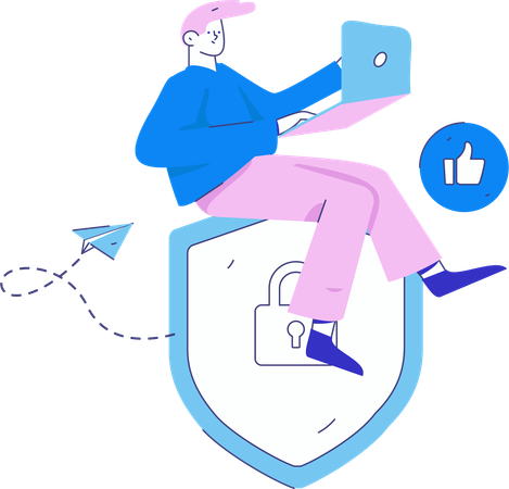 Businessman locks customer feedbacks from system  Illustration