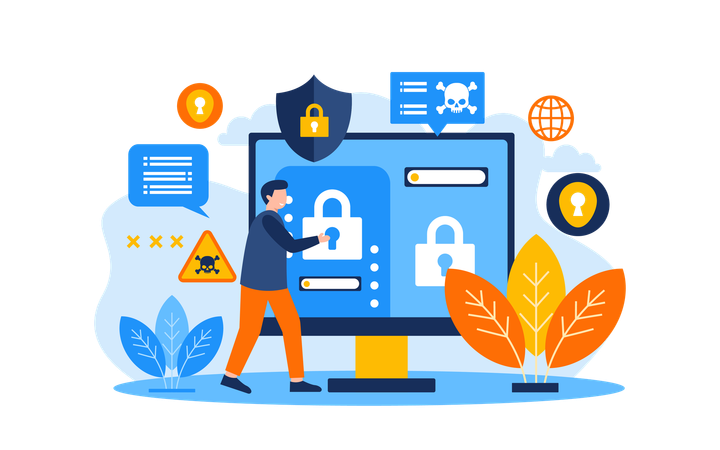 Businessman locks his confidential data  Illustration