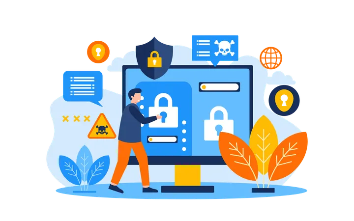 Businessman locks his confidential data  Illustration