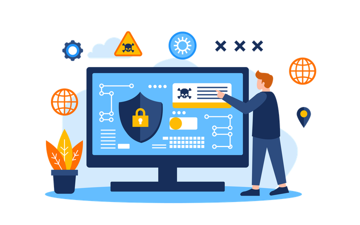 Businessman locks his confidential data on computer  Illustration