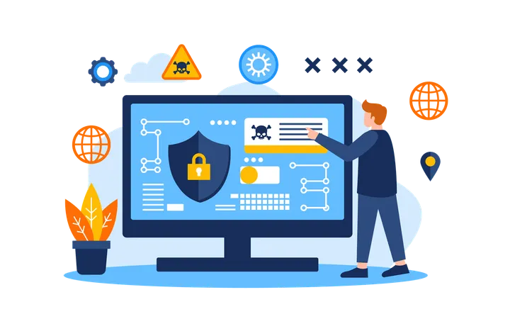 Businessman locks his confidential data on computer  Illustration