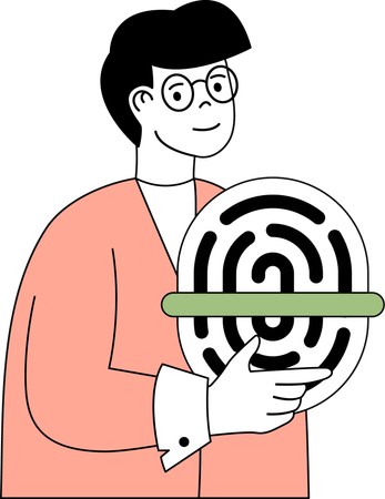 Businessman locks his data through fingerprint recognition  Illustration
