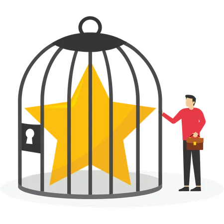 Businessman locks stars in cage  Illustration