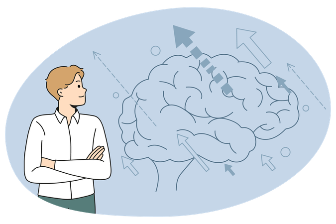 Businessman look at brain image thinking  Illustration