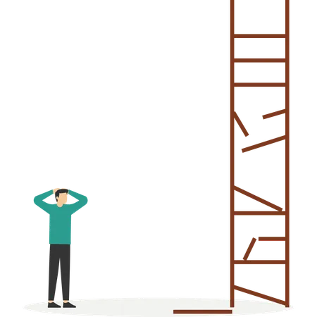 Businessman look at broken ladder  Illustration