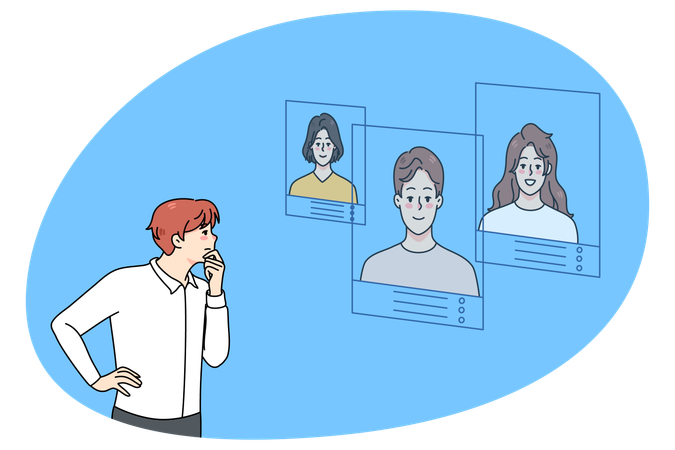 ビジネスマンは従業員の履歴書を見て就職を考える  イラスト