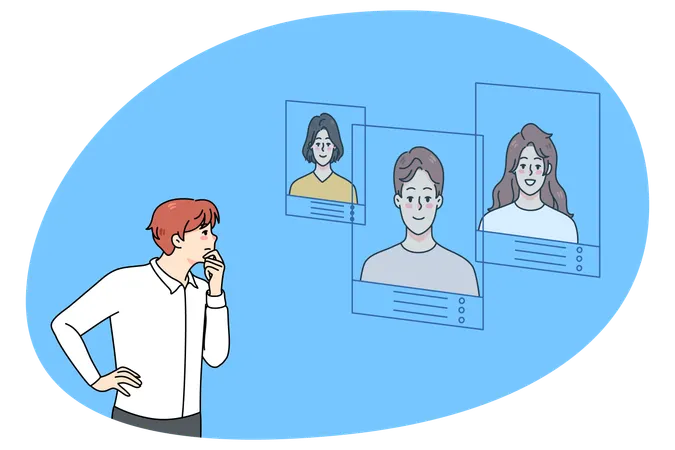 ビジネスマンは従業員の履歴書を見て就職を考える  イラスト