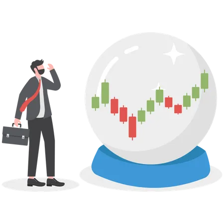Businessman look at magic sphere future market chart  일러스트레이션