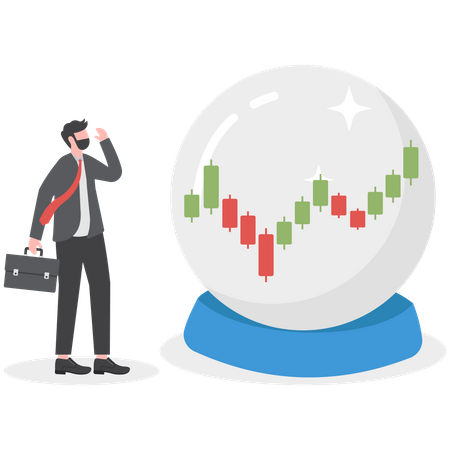 Businessman look at magic sphere future market chart  Illustration