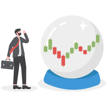 Businessman look at magic sphere future market chart  Illustration