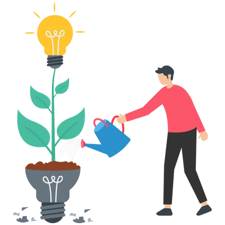 Businessman Look At Seedling Bright Idea Plant Grow From Broken One  Illustration