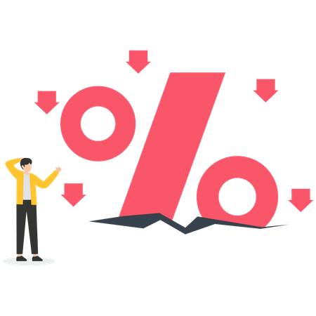 Businessman look at the shrinking percent sign  Illustration