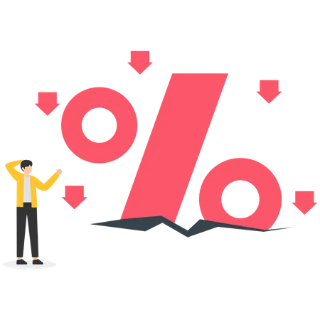 Businessman look at the shrinking percent sign  Illustration