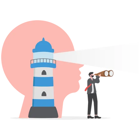 Vision Business Discovery Or Searching For Success Challenge To See Future Guidance Looking For Career Path Or Strategy Concept Businessman Look On Telescope Illustration