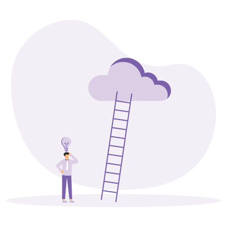 Businessman look up a ladder to cloud  Illustration