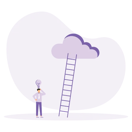 Businessman look up a ladder to cloud  Illustration