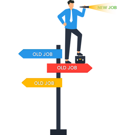 Businessman Looking Ahead at New Job Opportunity Decision Making  Illustration