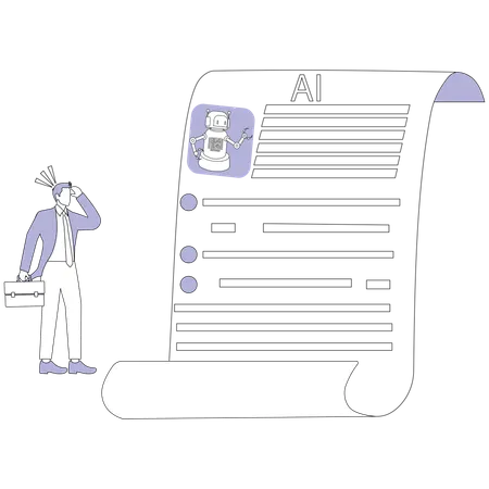 Businessman looking at ai contract  Illustration