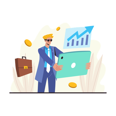 Businessman looking at analytics  Illustration