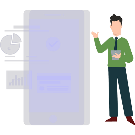 Businessman looking at analytics using mobile  Illustration