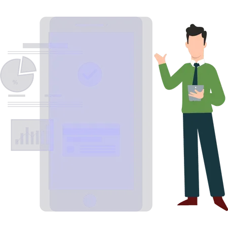 Businessman looking at analytics using mobile  Illustration