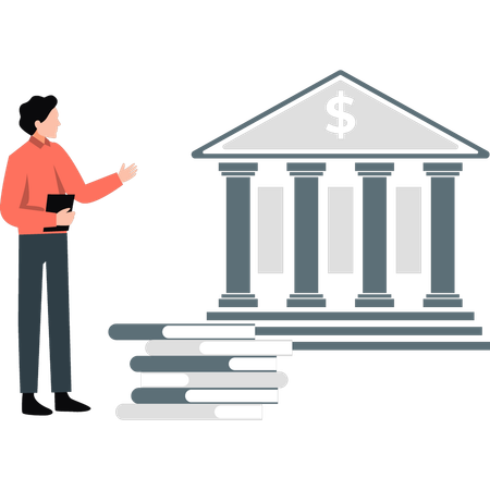 Businessman looking at bank to pay education fee  Illustration