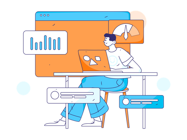 Businessman looking at bar graphs  Illustration