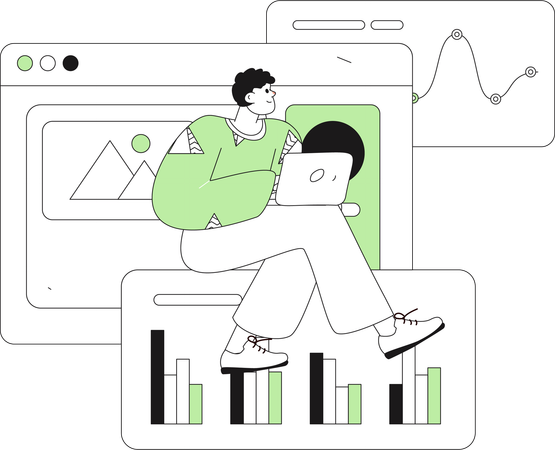 Businessman looking at bar graphs  Illustration