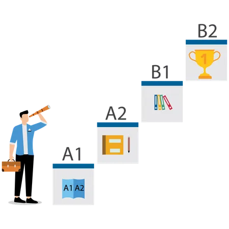 ビジネスの成果を見つめるビジネスマン  イラスト