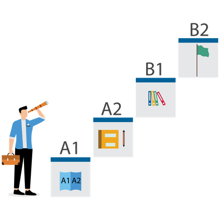 ビジネス目標を見つめるビジネスマン  イラスト