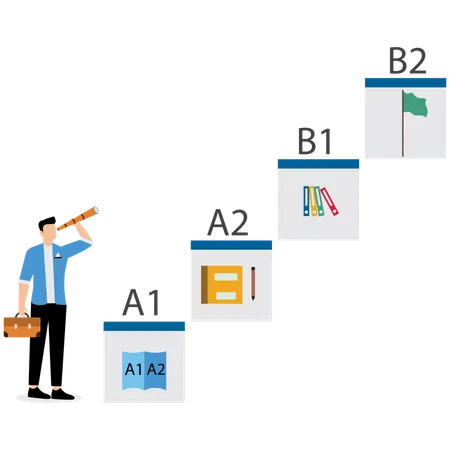 ビジネス目標を見つめるビジネスマン  イラスト