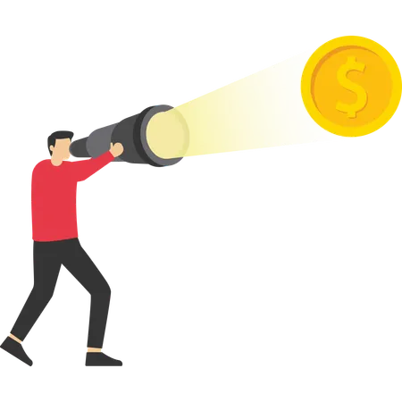Investment Making Money And Opportunity Concept Confident Businessman Holding Telescope Visioning The Money Illustration