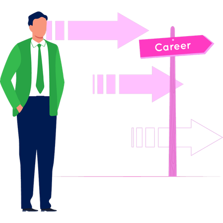 Businessman looking at career sign board  일러스트레이션