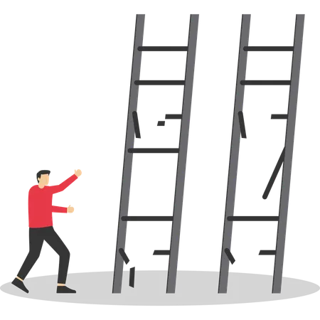 Businessman looking at collapsed staircase  Illustration
