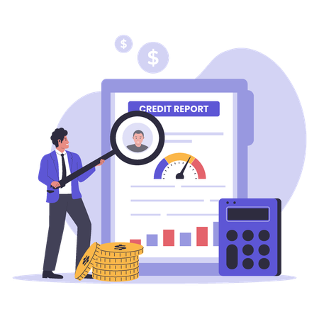 Businessman looking at Credit Report Checking  Illustration