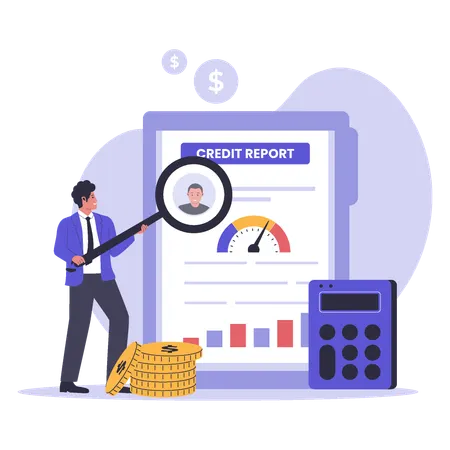 Businessman looking at Credit Report Checking  Illustration