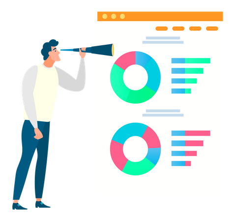 Businessman looking at data analysis chart  Illustration