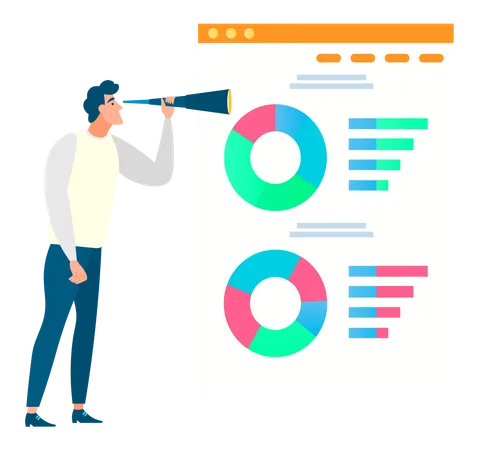 Businessman looking at data analysis chart  Illustration