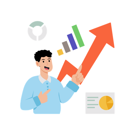 Businessman looking at development of graph  Illustration