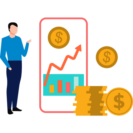 Businessman looking at dollar graph  Illustration