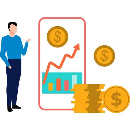 Businessman looking at dollar graph  Illustration