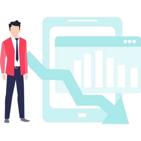 Businessman looking at drop in graph  Illustration