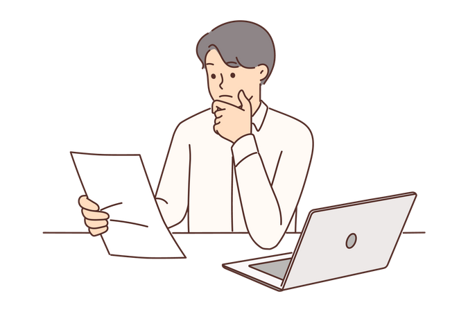 Businessman looking at file at office  Illustration